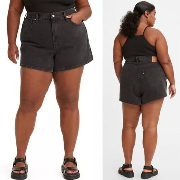 NWT LEVI'S High Waisted Mom Denim Shorts Plus Size 20W Wonderful Black - Picture 1 of 7